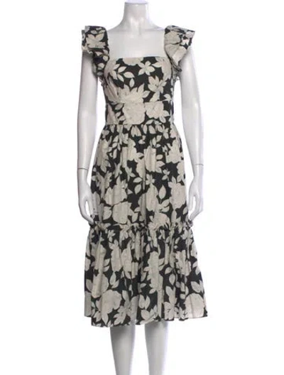 Pre-owned Cara Cara Floral Print Midi Length Dress In Black