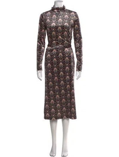 Pre-owned Cara Cara Floral Print Midi Length Dress In Black