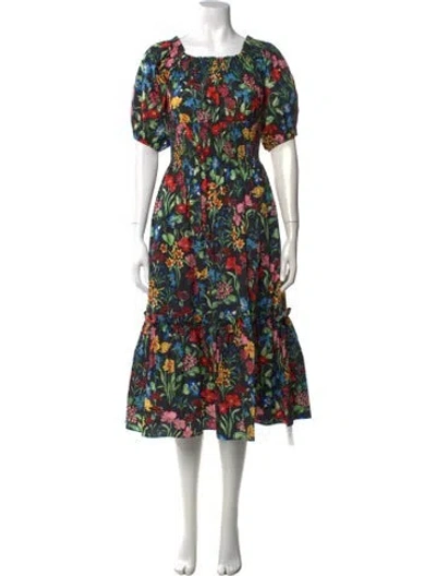 Pre-owned Cara Cara Floral Print Midi Length Dress In Black