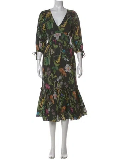 Pre-owned Cara Cara Floral Print Midi Length Dress In Black