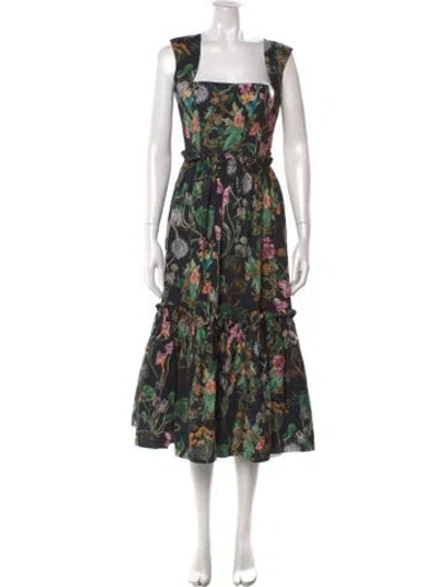 Pre-owned Cara Cara Floral Print Midi Length Dress In Black