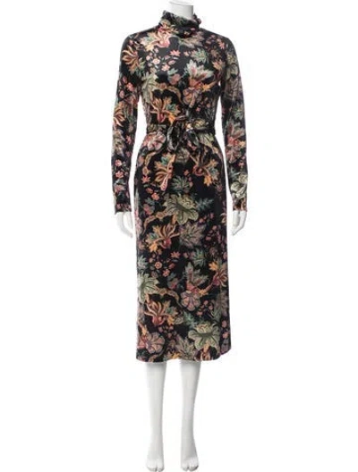 Pre-owned Cara Cara Floral Print Midi Length Dress In Black