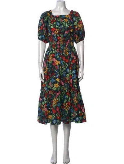 Pre-owned Cara Cara Floral Print Midi Length Dress In Black