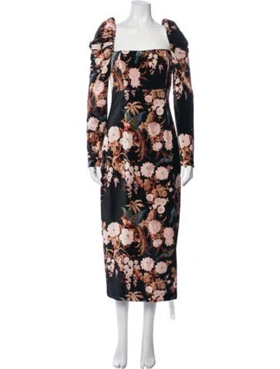 Pre-owned Cara Cara Floral Print Midi Length Dress In Black