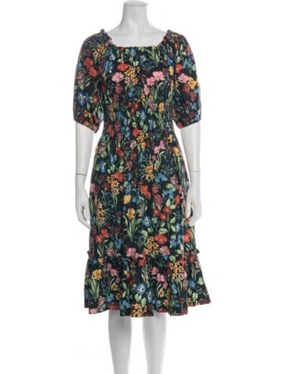 Pre-owned Cara Cara Floral Print Midi Length Dress In Black