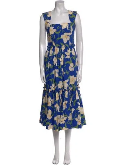 Pre-owned Cara Cara Floral Print Midi Length Dress In Blue