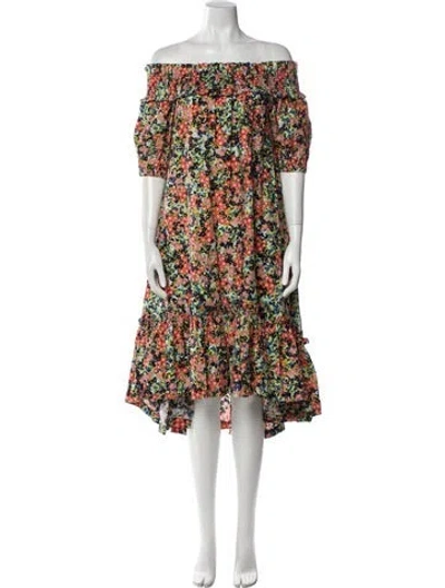 Pre-owned Cara Cara Floral Print Midi Length Dress In Blue