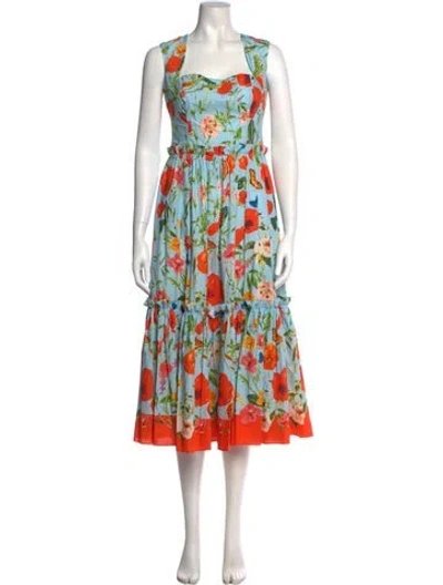 Pre-owned Cara Cara Floral Print Midi Length Dress In Blue