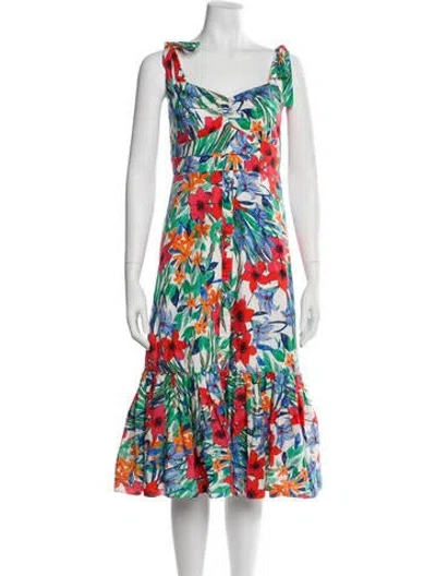 Pre-owned Cara Cara Floral Print Midi Length Dress In Blue
