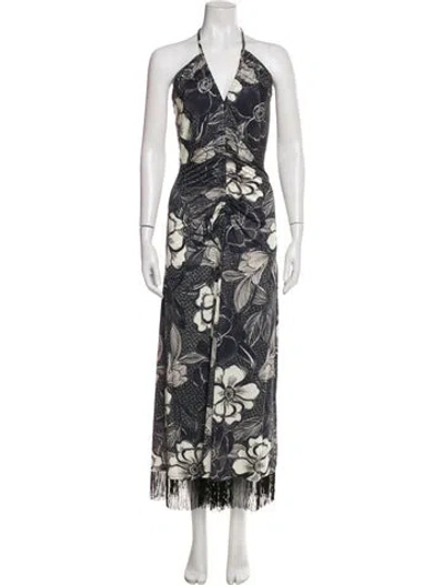 Pre-owned Cara Cara Floral Print Midi Length Dress In Blue