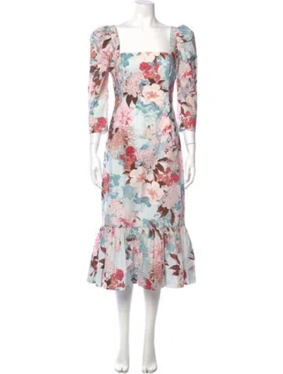 Pre-owned Cara Cara Floral Print Midi Length Dress In Blue