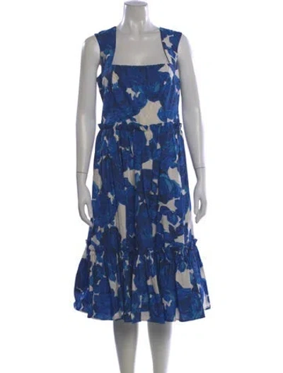 Pre-owned Cara Cara Floral Print Midi Length Dress In Blue