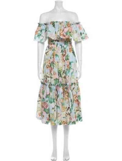 Pre-owned Cara Cara Floral Print Midi Length Dress In Blue