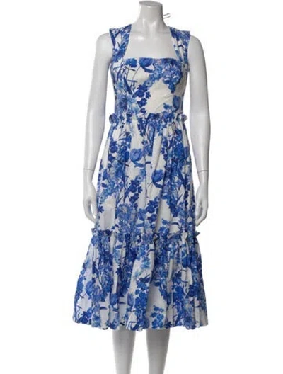 Pre-owned Cara Cara Floral Print Midi Length Dress In Blue