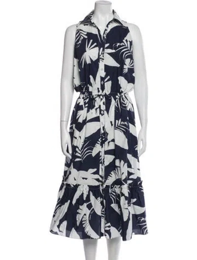 Pre-owned Cara Cara Floral Print Midi Length Dress In Blue