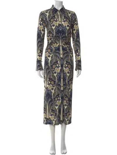 Pre-owned Cara Cara Floral Print Midi Length Dress In Blue