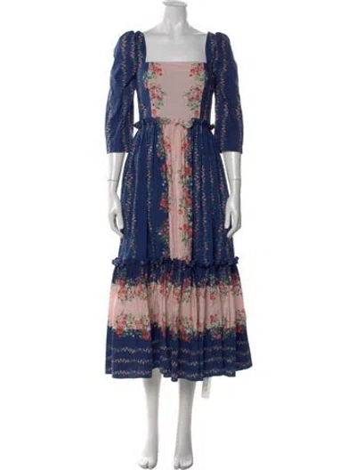 Pre-owned Cara Cara Floral Print Midi Length Dress In Blue