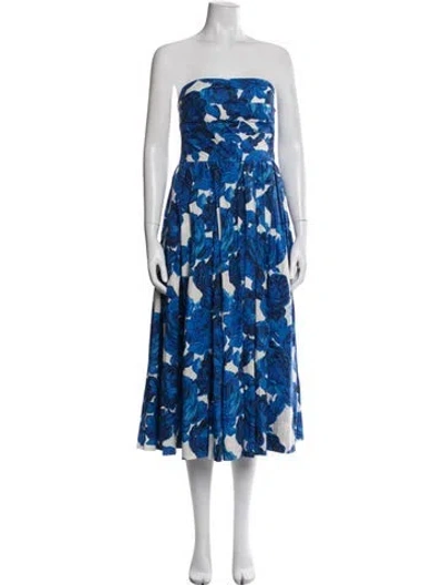 Pre-owned Cara Cara Floral Print Midi Length Dress In Blue