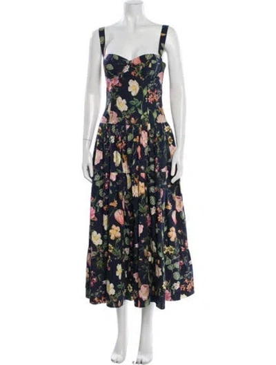 Pre-owned Cara Cara Floral Print Midi Length Dress In Blue