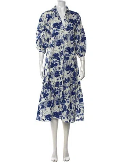 Pre-owned Cara Cara Floral Print Midi Length Dress In Blue