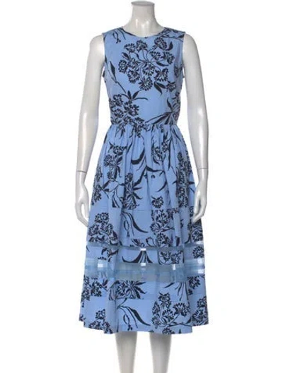 Pre-owned Cara Cara Floral Print Midi Length Dress In Blue