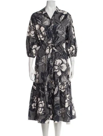 Pre-owned Cara Cara Floral Print Midi Length Dress In Blue