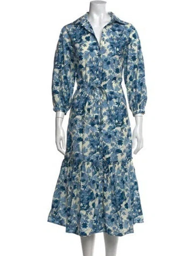 Pre-owned Cara Cara Floral Print Midi Length Dress In Blue