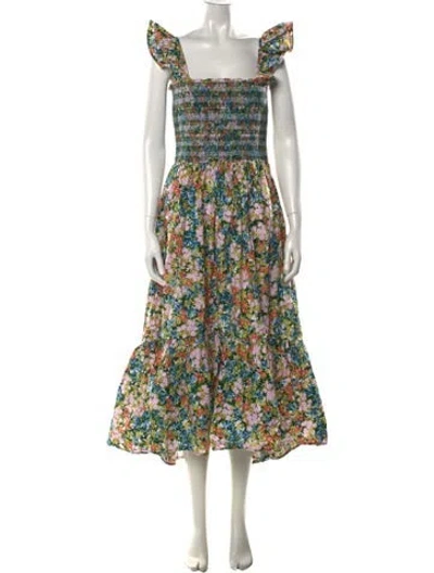Pre-owned Cara Cara Floral Print Midi Length Dress In Blue