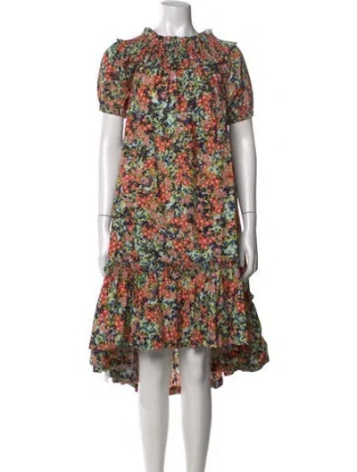 Pre-owned Cara Cara Floral Print Midi Length Dress In Blue