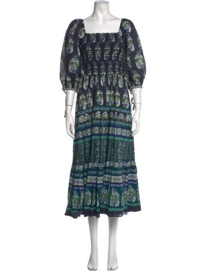 Pre-owned Cara Cara Floral Print Midi Length Dress In Blue