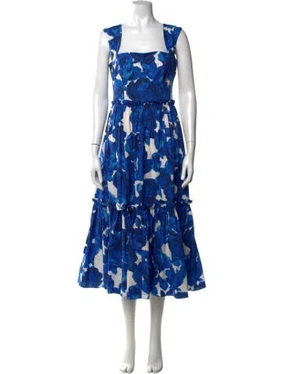 Pre-owned Cara Cara Floral Print Midi Length Dress In Blue