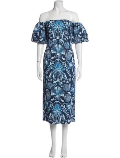 Pre-owned Cara Cara Floral Print Midi Length Dress In Blue