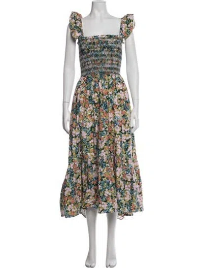 Pre-owned Cara Cara Floral Print Midi Length Dress In Blue