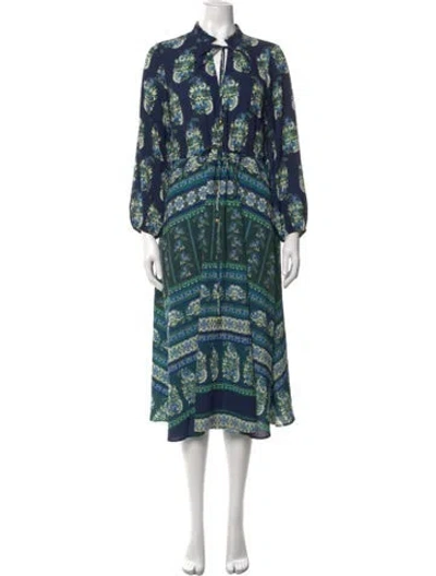 Pre-owned Cara Cara Floral Print Midi Length Dress In Blue