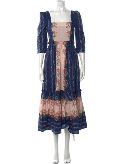 Pre-owned Cara Cara Floral Print Midi Length Dress In Blue