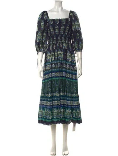 Pre-owned Cara Cara Floral Print Midi Length Dress In Blue