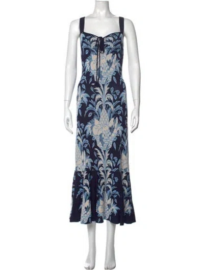 Pre-owned Cara Cara Floral Print Midi Length Dress In Blue