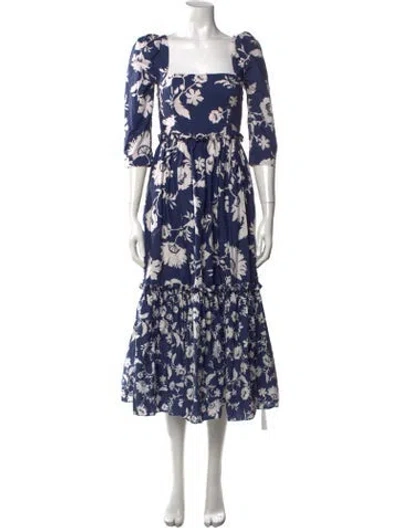 Pre-owned Cara Cara Floral Print Midi Length Dress In Blue
