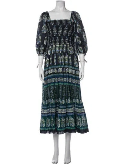 Pre-owned Cara Cara Floral Print Midi Length Dress In Blue