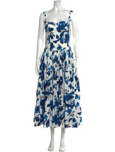 Pre-owned Cara Cara Floral Print Midi Length Dress In Blue
