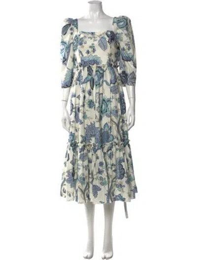 Pre-owned Cara Cara Floral Print Midi Length Dress In Blue/neutrals