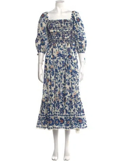 Pre-owned Cara Cara Floral Print Midi Length Dress In Blue/neutrals