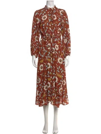 Pre-owned Cara Cara Floral Print Midi Length Dress In Brown