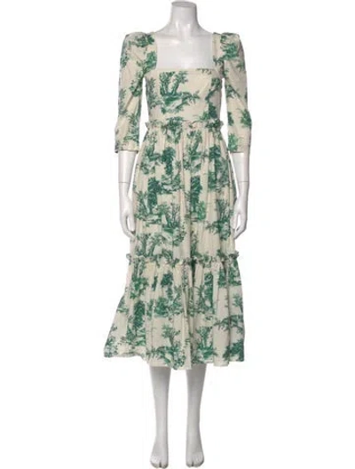 Pre-owned Cara Cara Floral Print Midi Length Dress In Green