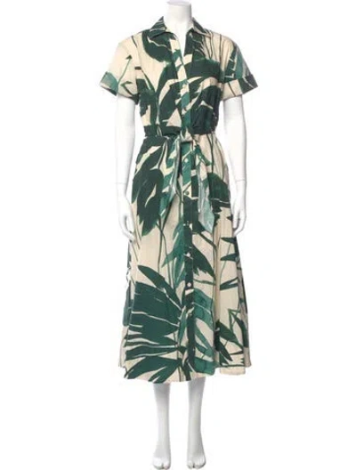 Pre-owned Cara Cara Floral Print Midi Length Dress In Green