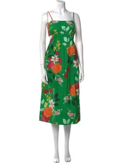 Pre-owned Cara Cara Floral Print Midi Length Dress In Green