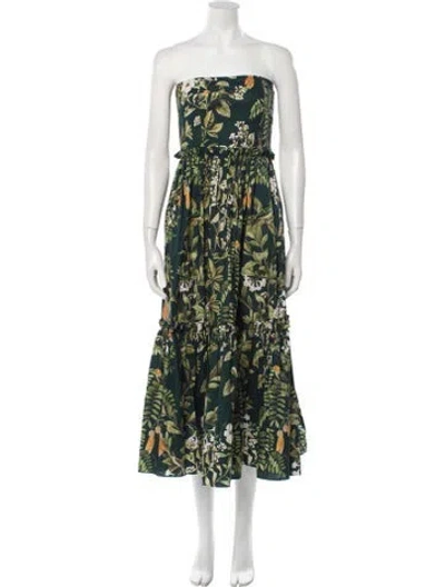 Pre-owned Cara Cara Floral Print Midi Length Dress In Green