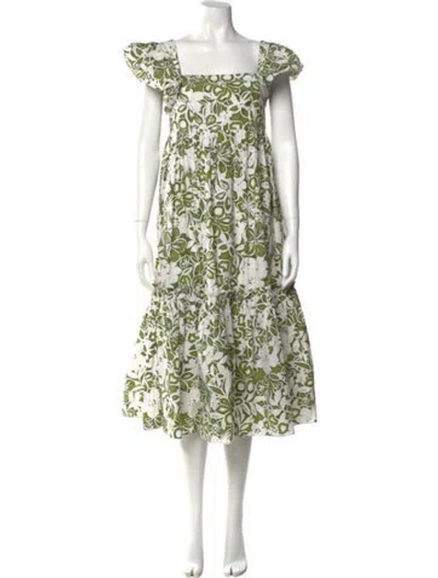 Pre-owned Cara Cara Floral Print Midi Length Dress In Green