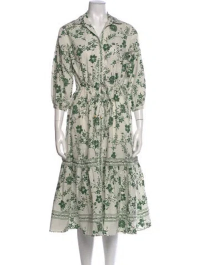 Pre-owned Cara Cara Floral Print Midi Length Dress In Green