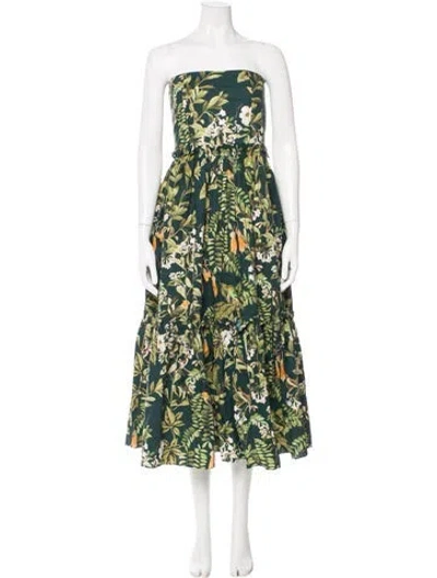 Pre-owned Cara Cara Floral Print Midi Length Dress In Green